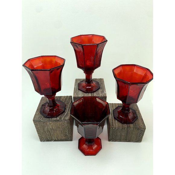 Vintage Independance Ruby Red Glass Wine Cordials. - Picture 3 of 9